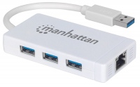 Photos - Card Reader / USB Hub MANHATTAN 3-Port USB 3.0 Hub + RJ45 
