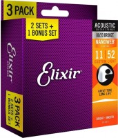 Strings Elixir Acoustic 80/20 Bronze NW Custom Light 11-52 (3-Pack) 