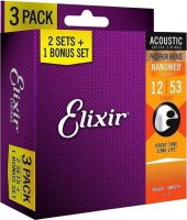 Photos - Strings Elixir Acoustic Phosphor Bronze NW Light 12-53 (3-Pack) 