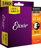 Photos - Strings Elixir Acoustic Phosphor Bronze NW Custom Light 11-52 (3-Pack) 