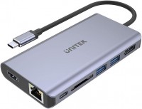 Photos - Card Reader / USB Hub Unitek uHUB S7+ 7-in-1 USB-C Ethernet Hub with MST Dual Monitor, 100W Power Delivery and Card Reader 