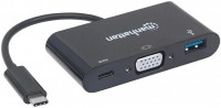 Card Reader / USB Hub MANHATTAN USB-C to VGA 3-in-1 Docking Converter with Power Delivery 