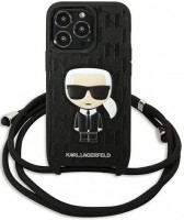 Photos - Case Karl Lagerfeld Leather Monogram Patch and Cord Iconik for iPhone 13 Pro 