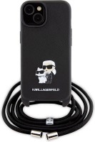 Photos - Case Karl Lagerfeld Crossbody Saffiano Metal Pin Karl & Choupette for iPhone 15 