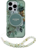 Photos - Case GUESS IML Flowers with Pearl Strap MagSafe for iPhone 16 Pro 