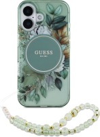 Photos - Case GUESS IML Flowers with Pearl Strap MagSafe for iPhone 16 