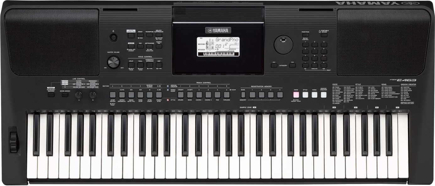 ▷ Comparison Yamaha PSR-E463 vs Yamaha PSR-E443 : Keys · Specs · Effects  and control · Connectors · In box · General