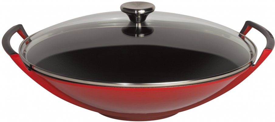 Le Creuset Enameled Cast-Iron 14-1/4-Inch Wok with Glass Lid, Cherry